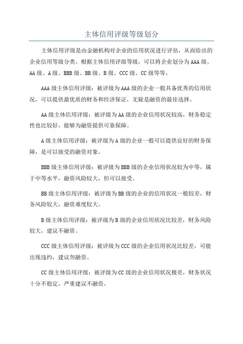 主体信用评级等级划分