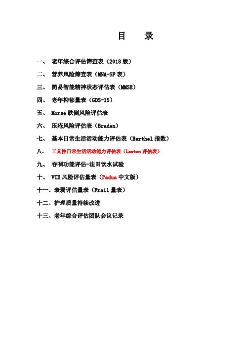 老年综合评估各种表格(终板)