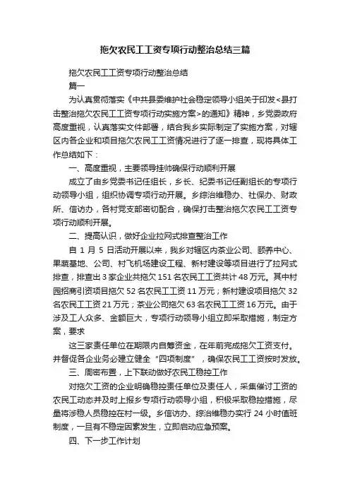 拖欠农民工工资专项行动整治总结三篇