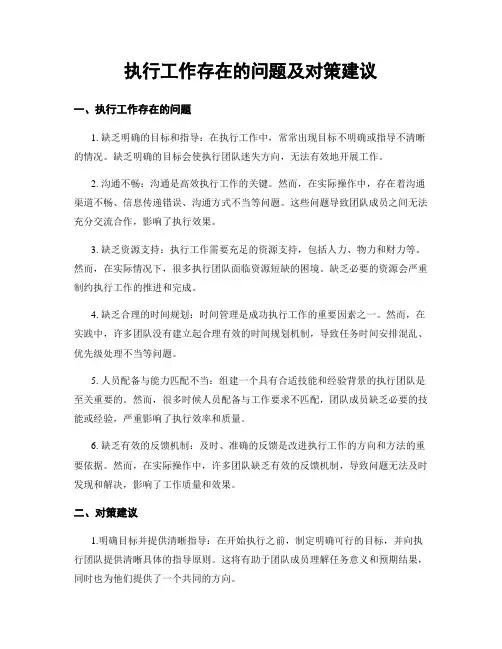 执行工作存在的问题及对策建议