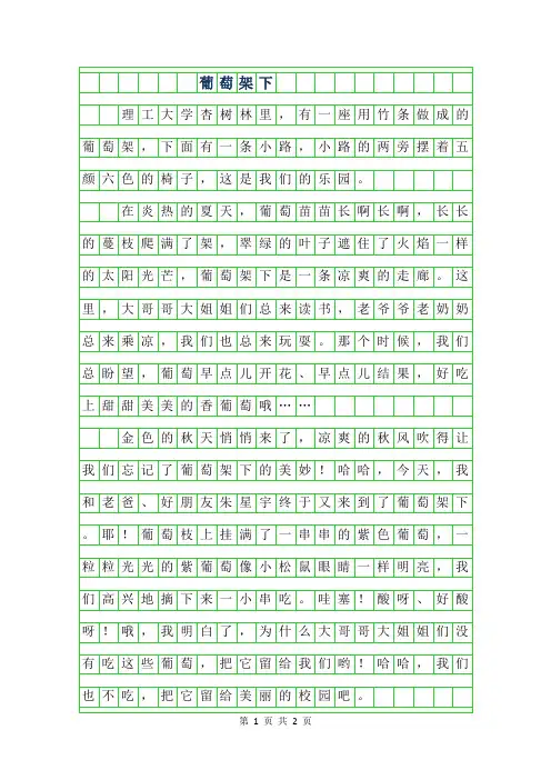 2019年二年级写景作文-葡萄架下400字