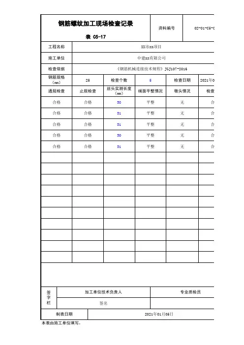 C5-17钢筋螺纹加工现场检查记录