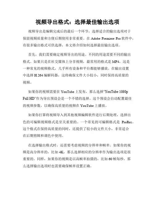 视频导出格式 选择最佳输出选项