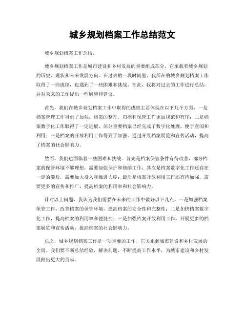 城乡规划档案工作总结范文