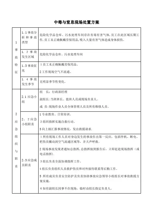 中毒与窒息现场处置方案