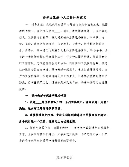 青年志愿者个人工作计划范文(七篇)