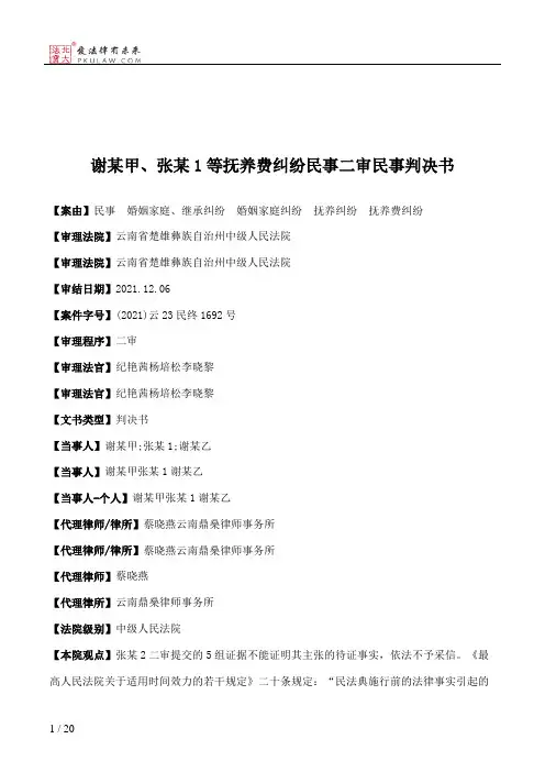 谢某甲、张某1等抚养费纠纷民事二审民事判决书