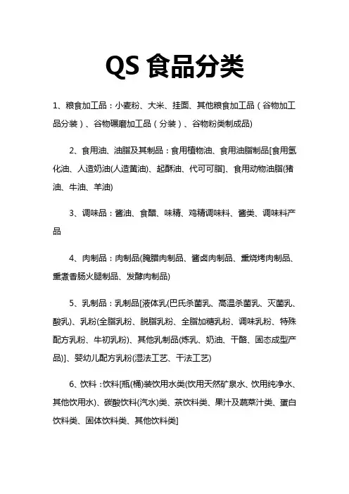 QS食品分类
