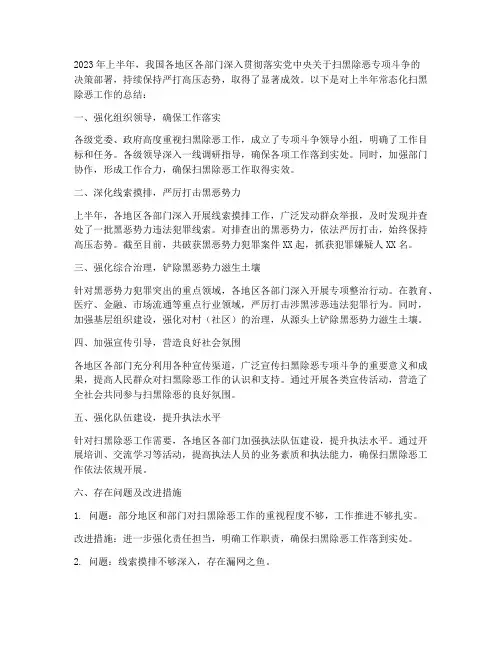扫黑常态化半年工作总结