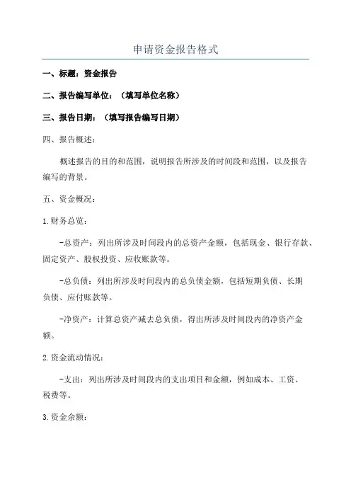 申请资金报告格式