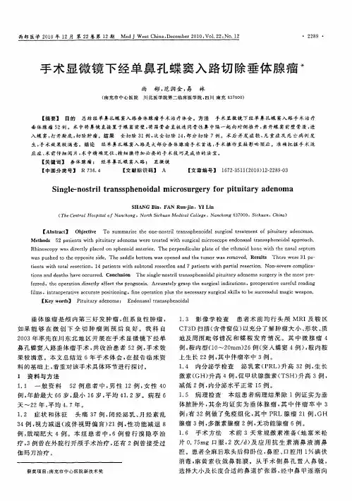手术显微镜下经单鼻孔蝶窦入路切除垂体腺瘤