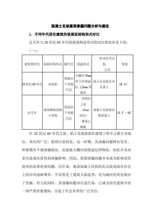混凝土瓦坡屋面渗漏问题分析与建议