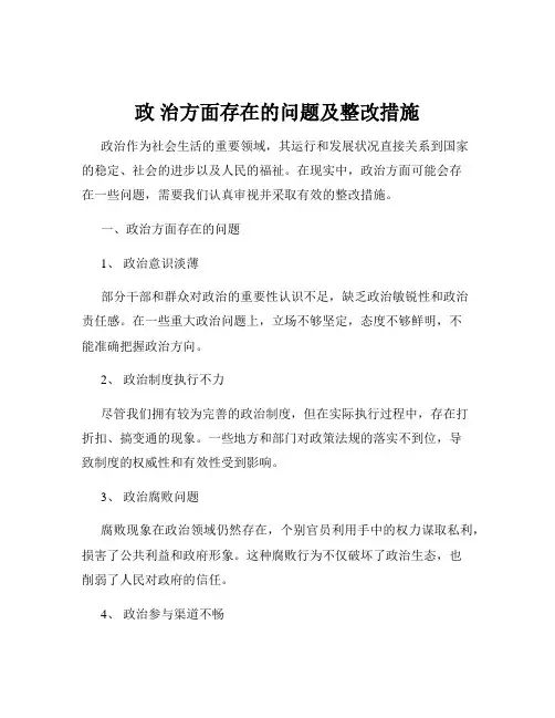 政 治方面存在的问题及整改措施