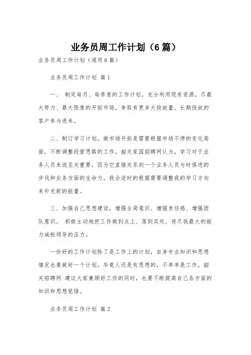业务员周工作计划(6篇)
