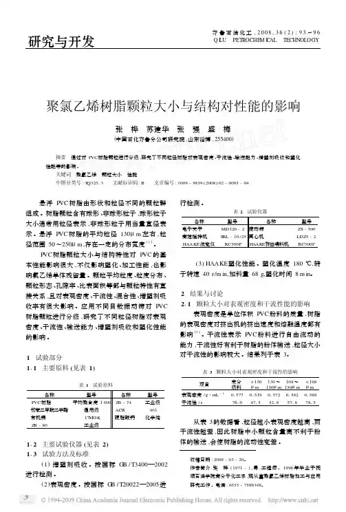 聚氯乙烯树脂颗粒大小与结构对性能的影响