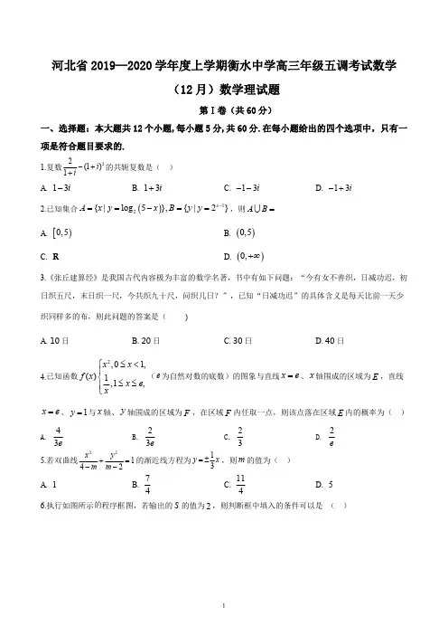 河北省2019—2020学年度上学期衡水中学高三年级五调考试数学(12月)数学理试题与详细解析