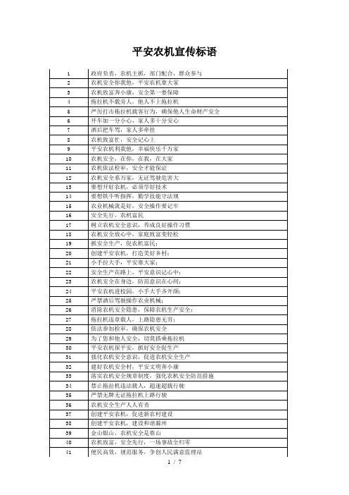 平安农机宣传标语