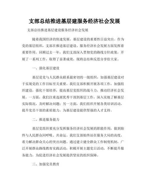 支部总结推进基层建服务经济社会发展