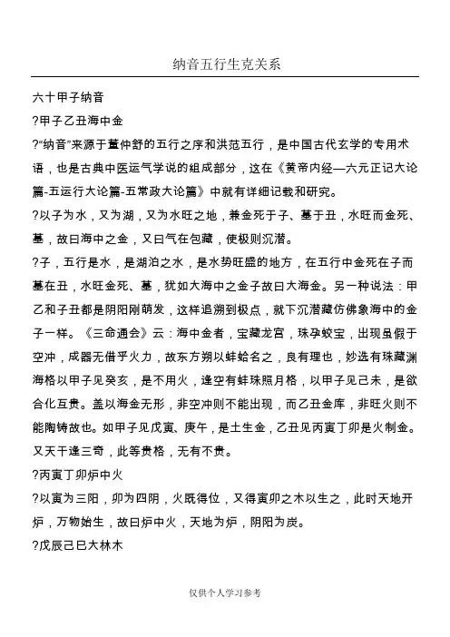 纳音五行生克关系