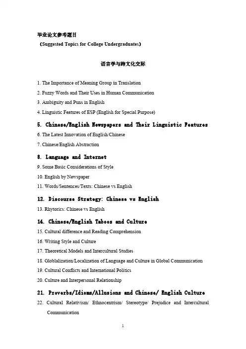 【VIP专享】英语专业毕业论文参考题目(商务汇总)