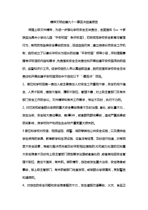 精神文明创建九个一票否决自查报告