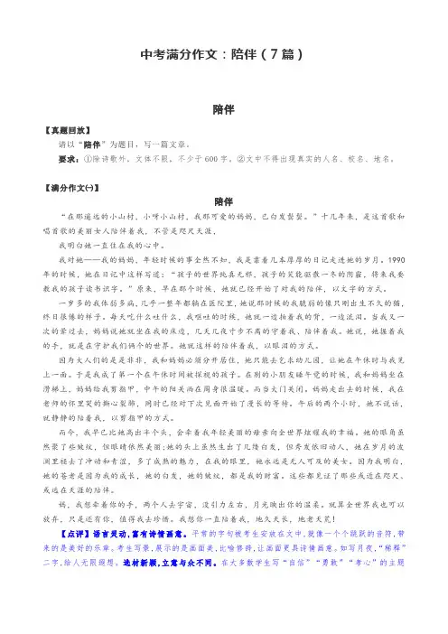 中考满分作文：陪伴(7篇)