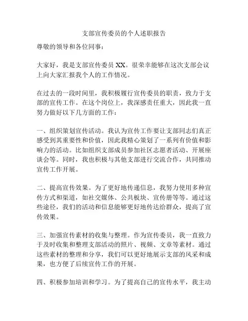 支部宣传委员的个人述职报告