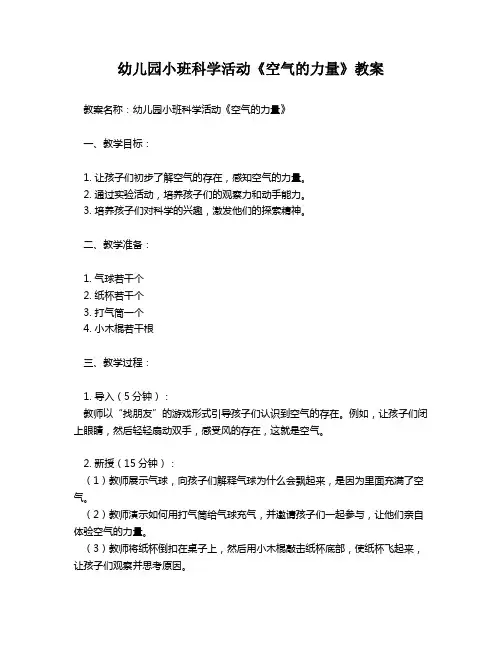幼儿园小班科学活动《空气的力量》教案