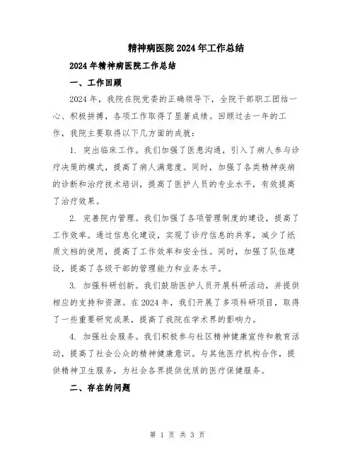 精神病医院2024年工作总结