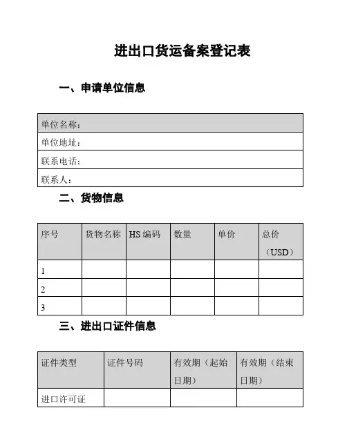 进出口货运备案登记表