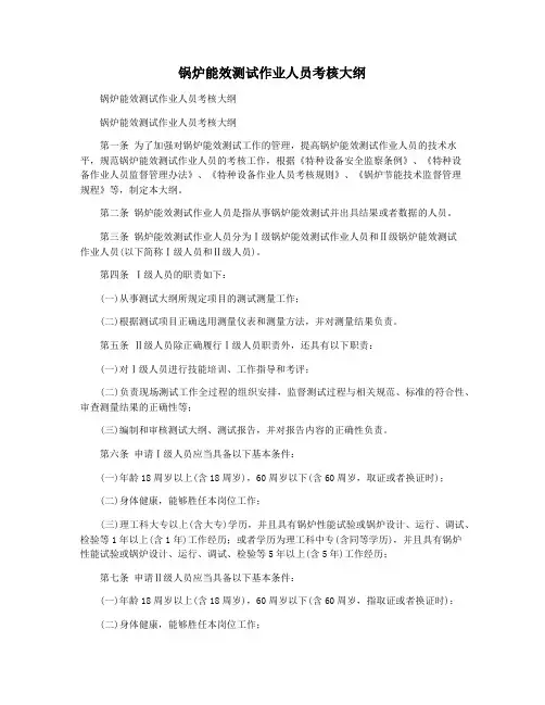 锅炉能效测试作业人员考核大纲