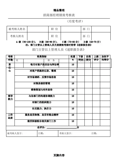 招商部经理绩效考核表