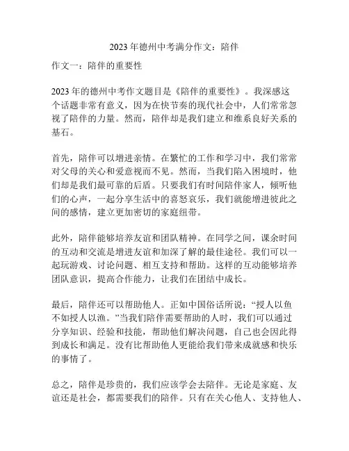 2023年德州中考满分作文：陪伴