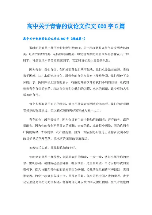 高中关于青春的议论文作文600字5篇
