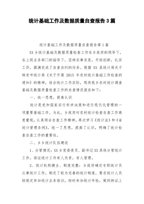 统计基础工作及数据质量自查报告3篇