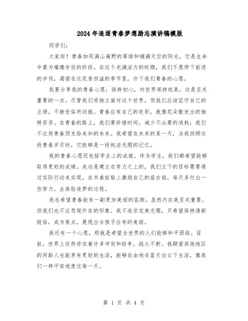 2024年追逐青春梦想励志演讲稿模版（3篇）
