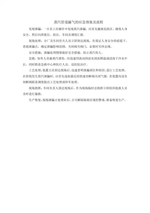 蒸汽管道漏气的应急预案及流程