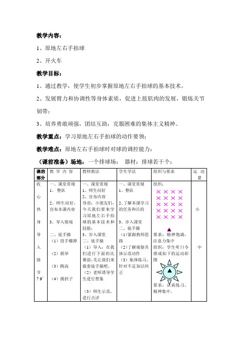 一二年级小篮球教案：原地左右手拍球