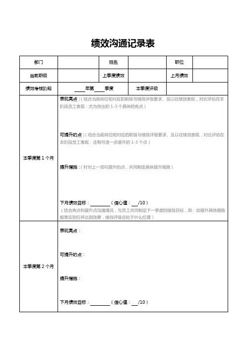 绩效沟通记录反馈表