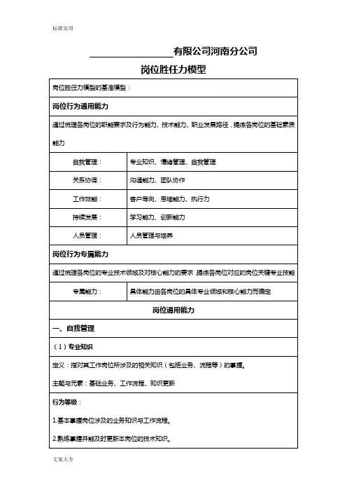 公司管理岗位能力胜任力模型
