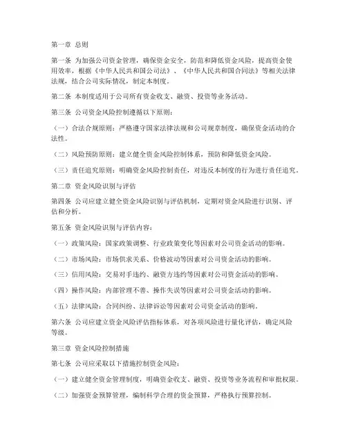公司资金风险控制管理制度