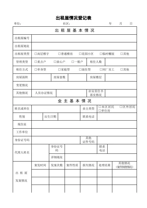 出租屋情况登记表