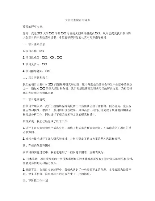 大创中期检查申请书