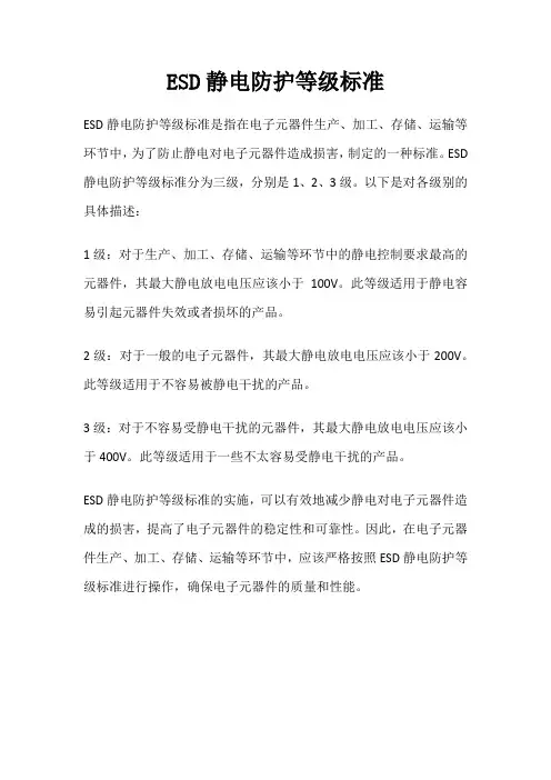 esd静电测试标准 等级