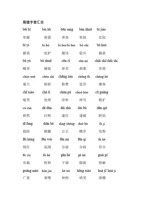 (完整版)中考易错音字词大全(注音版)(可编辑修改word版)