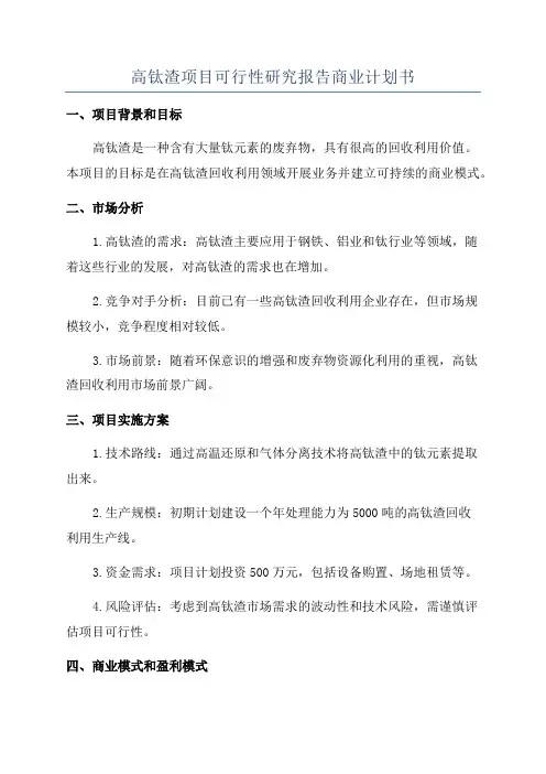 高钛渣项目可行性研究报告商业计划书