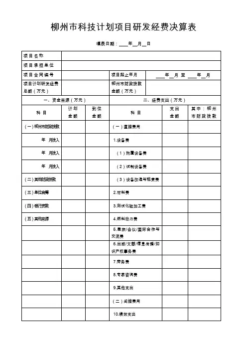 柳州科技计划项目研发经费决算表