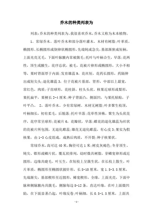 乔木的种类列表为