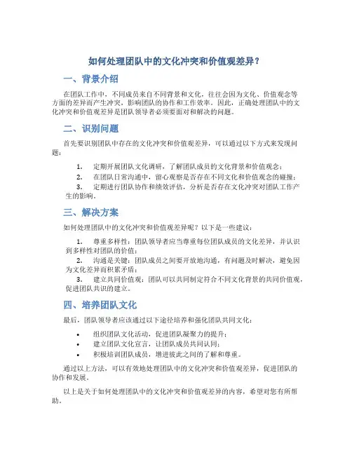 如何处理团队中的文化冲突和价值观差异？