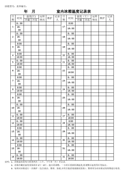 实验室冰箱温度记录表